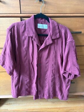 Abercrombie & Fitch Linen-Blend Short Sleeve Cropped Button Down